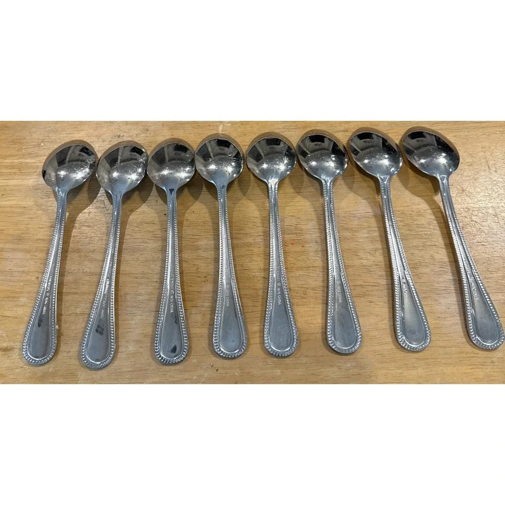 Cuisinart CU18 Beaded Pattern Stainless Steel Soup Spoons Spoon Set Of 8